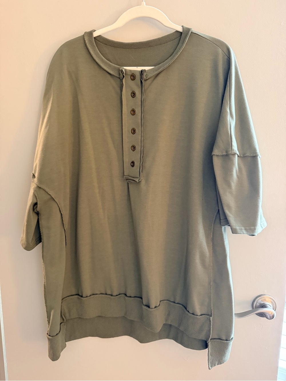 Amazon Olive Green Button-Front Henley Sweatshirt